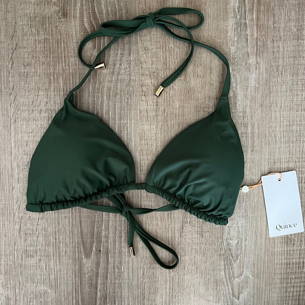 NWT Quince Italian Triangle Bikini Top Large Palm Green Vacation Swim Beach